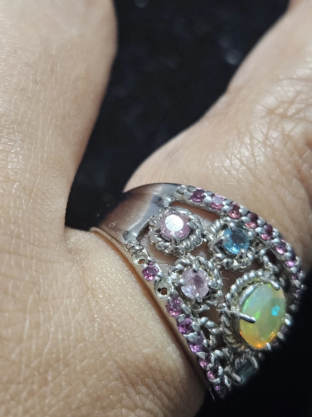 925S Opal & Multicolored Topaz Filigree Statement Ring - Women Jewelry